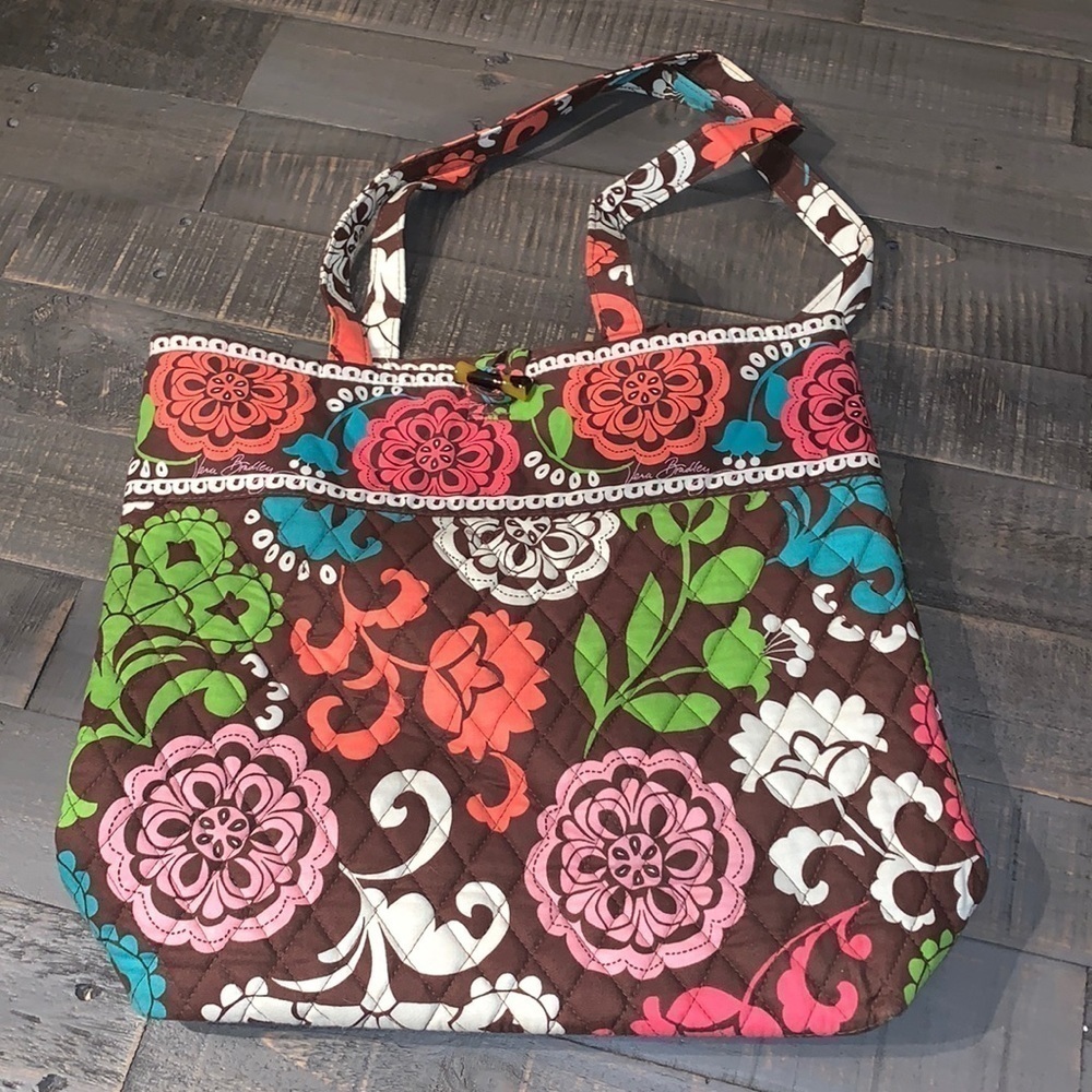 Vera Bradley Lola Floral Quilted Cotton Tote Bag Toggle Closure